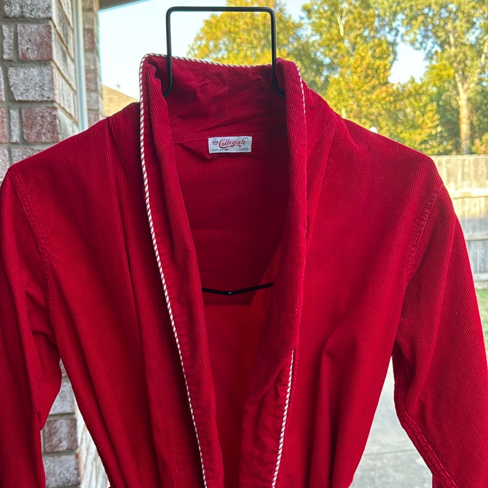 Vintage 1950s Boys  Red Corduroy Collegiate Smoking Jacket Robe sz 20 Cotton